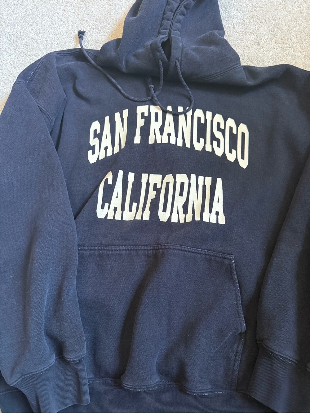 Brandy Melville Navy Hoodie White 'San Francisco California' Print